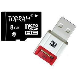 TOPRAM 8GB microSD microSDHC 8G Memory Card Class 6 with SD Adapter and R10 Card Reader - TRmicroSD_C6_8G_R10w