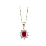 14K Yellow Gold 0.01 ct. Diamond and 6 x 4 MM Oval Shaped Ruby Pendant with Chain