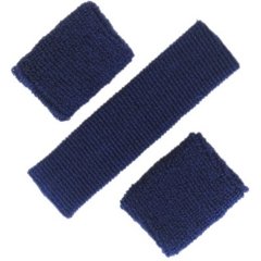 3 piece Sweatband Set - 1 Headband & 2 Wristbands - Navy Blue - Sports - Tennis