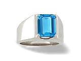 14K White Gold Genuine Emerald-cut Blue Topaz Men's Ring