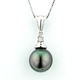 14-Karat White Gold Cultured Black Freshwater Pearl and Diamond Pendant (9-9.5mm)