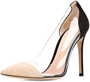 Amourplato Women's High Heel Beige and Black Suede 'Plexi' Pumps Black/Nude 8 M US