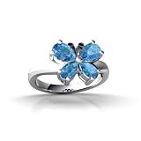 14K White Gold Genuine Pear Blue Topaz Butterfly Ring