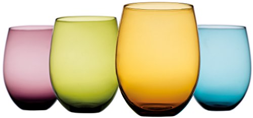 All 4 You Tuscana Wine Glassware Set of 4 (14 oz Stemless, Colored)