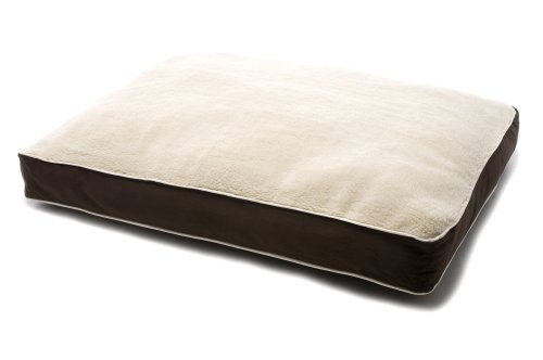 Dog Gone Smart Bed Canvas with Sherpa Top Rectangular Pet Bed with Ecru Piping, Brown, Medium