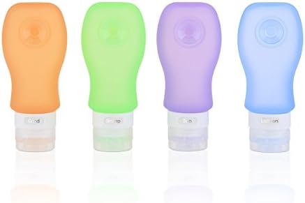 Silicone Travel Bottles, Squeezable Refillable Cosmetics Containers Set 4 PCS 3OZ TSA FDA Approved For Shampoo Conditioner Lotion Toiletries (Blue Purple Orange Green)