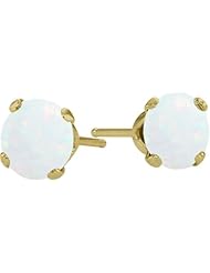 Genuine 4mm Round Opal 14 Karat Yellow Gold Stud Earrings for Girls