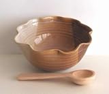 Pottery Salsa Bowl with Spoon in Desert Edge