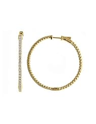 14K 2ct Yellow Gold Diamond Secure Lock Hoop Earrings