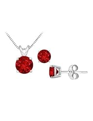 Created Ruby Solitaire Pendant with Earrings Set in Sterling Silver 2.00 CT TGW
