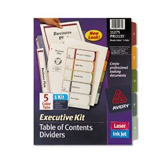 Index Divider, 5 Tab, 20% PCC, Multi-Color, Single Set AVE11275
