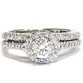 .75CT Diamond Engagement 14K White Gold Matching Wedding Ring Band Set Halo Vintage Like Style Size 6