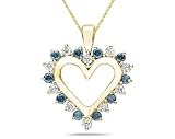 1.00 Carat Blue And White Diamond Heart Pendant in 14K Yellow Gold