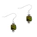 Sterling Silver .925 Iridescent Green Square Genuine Freshwater Cultured Coin Pearl Bali Bead Dangle Hook Earrings