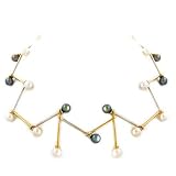 14K Yellow Gold Zig-Zag Pearl Necklace 16.5