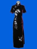 Burgundy Silk Velvet Flower Embroidery Dress