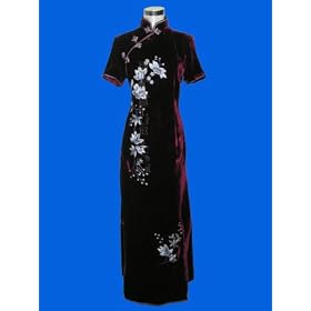 Click here to buy Burgundy Silk Velvet Flower Embroidery Dress by Bitablue.