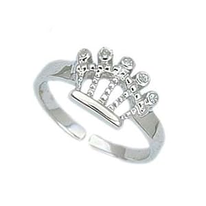 Sterling Silver Crown Toe Ring With CZ Stones