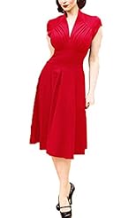 Sexy V-neck Polyester Cocktail Cap Sleeves Pleated Vintage Bridesmaid Dress/Party Dress 