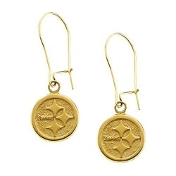 14K Yellow Pittsburgh Steelers NFL Logo Dangle Earrings