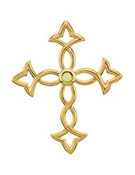 14K Yellow Gold Peridot Cross Pendant -- LIFETIME WARRANTY