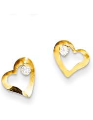 MadiK® 14k Yellow Gold Polished Heart w/CZ Stud Post Earrings