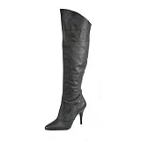 4 Inch Sexy Knee Hi Boot Pull On Cuffed Knee Boot 1 2 Inside Zip Single Sole Black Leather by Unknown