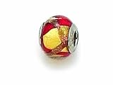Zable(tm) Sterling Silver Gold with Red/Copper Murano Glass Bead / Charm