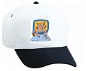 White Cap with monitor, computer, typing, cat, pet, animal