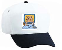White Cap with monitor, computer, typing, cat, pet, animal