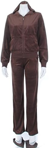 Velour Track Suit with Zipper Hoodie and Elastic Tie-waist Sweat Pant