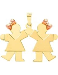 14K Two Tone Gold The Kids Double Girls Charm
