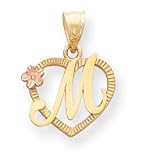 14k Gold Two-Tone Initial M in Heart Charm