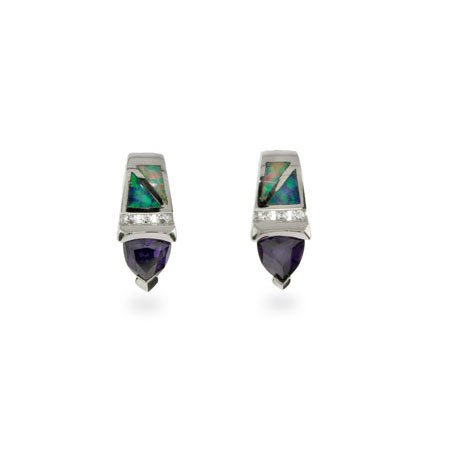 Eve's Addiction Genuine Opal & Amethyst CZ Silver Earrings