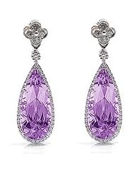 5.44Ct Purple Amethyst & Diamond Dangling Earrings 18k Gold