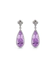 5.44Ct Purple Amethyst & Diamond Dangling Earrings 14K Gold