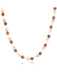 Gold Plated Sterling Silver Genuine Goldstone White Colored Mother of Pearl Bead Clasp Necklace, 18"