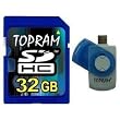 TOPRAM 32GB 32G SD SDHC Secure Digital Class 6 Memory Card with R5 Multi-function Card Reader