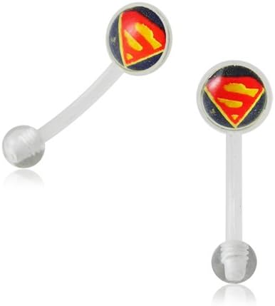 Logo Clear Flexible Eyebrow Ring. 16gx5/16(1.2x8mm) Flexible Banana with 5mm Flat Logo and 3mm Uv Ball Eyebrow Piercing Ring. Sold By Piece Only.