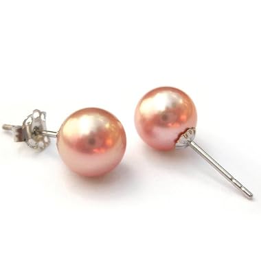 HinsonGayle AA+ Round 7.5-8.0mm Pink Cultured Pearl Stud Earrings (14K White Gold)