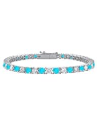 Blue Topaz and Cubic Zirconia Prong Set 10K White Gold Tennis Bracelet 3.00 CT TGW