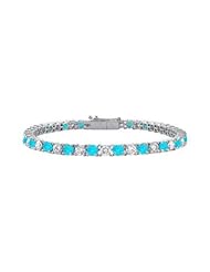 Sterling Silver Round Blue Topaz and Cubic Zirconia Tennis Bracelet 3.00 CT TGW