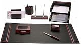 Rosewood and Leather 10 Piece Leather and Wood Desk Sets