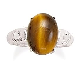 Oval Tiger's Eye Ring with Bamboo Design Band by 