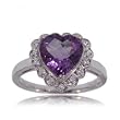 Amethyst & Diamond Heart Ring in 14K White Gold - Scallop Accents