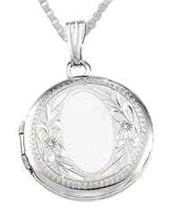 0.925 Sterling Silver Round Locket Charm Pendant Necklace