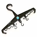 This ingenious hanger can be used for storing a wetsuit or BCD plus regulator, just change the ends around ! Black