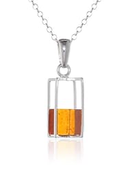 Sterling Silver Millennium Collection Honey Amber Small Rectangular Pendant Necklace , 18"