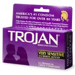 Trojan Very Sensitive Latex Condoms, Lubricated, 12-Count Boxes (Pack of 3)