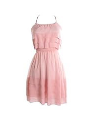 Halter Tiered Lace-Up Shirred  Dress